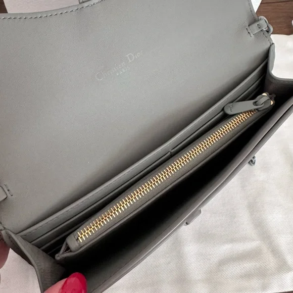 DIOR Ultra Matte Calfskin Leather Saddle Wallet on Chain in Grey - Picture 6 of 10
